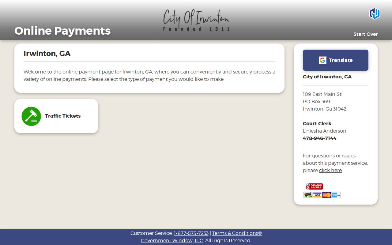 Irwinton payment portal for a Wilkinson County traffic warrant