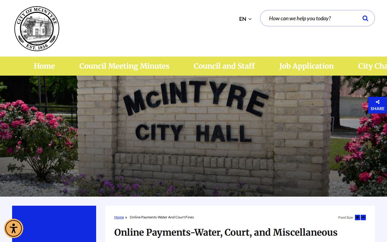 McIntyre official online payments page for water court and miscellaneous charges